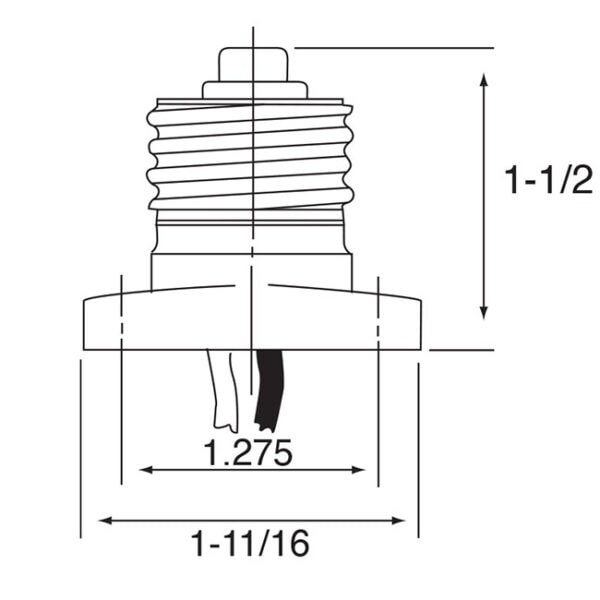 25″TEW – Medium Socket Bakelite Incandescent Lamp Holder Base Adapter with Mounting Ears Size Diagram