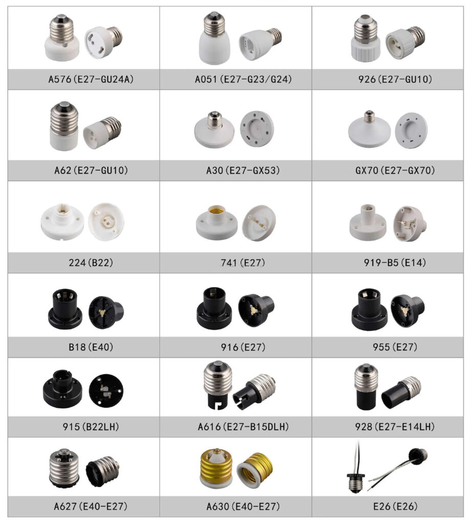Lamp holder light bulb sockets adapters types